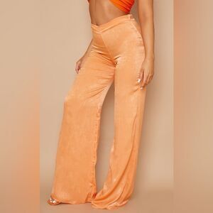 Vibrant NWT Bright Orange Hammered Satin Low Rise Wide Leg Pants